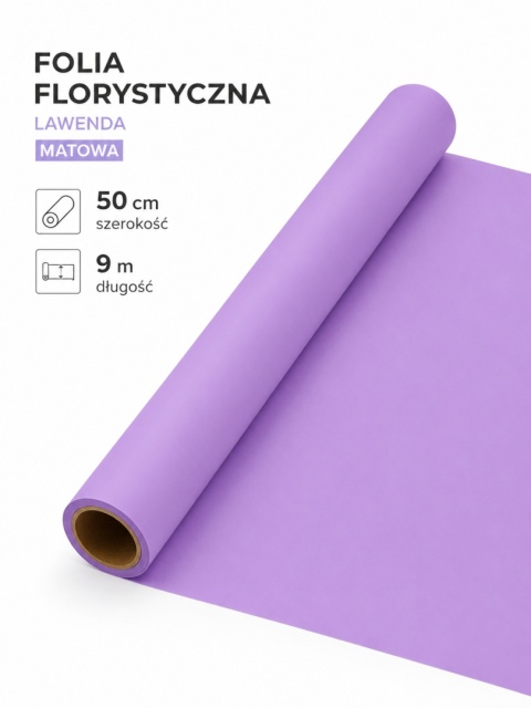 Folia florystyczna matowa - 50cm x 9m, lawenda