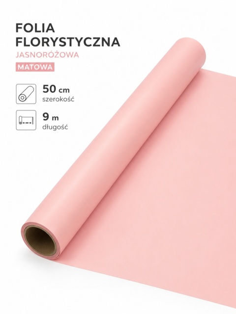 Folia florystyczna matowa - 50cm x 9m, jasnoróżowy
