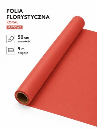 Folia florystyczna matowa - 50cm x 9m, koral