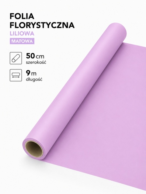 Folia florystyczna matowa - 50cm x 9m, liliowa