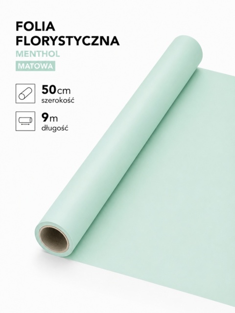 Folia florystyczna matowa – 50cm x 9m, menthol