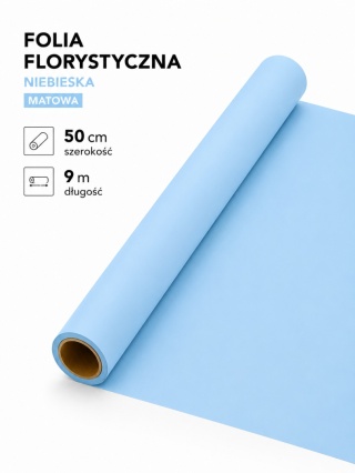 Folia florystyczna matowa - 50cm x 9m, niebieski