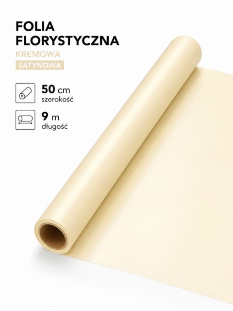 Folia florystyczna satynowa - 50cm x 9m, krem