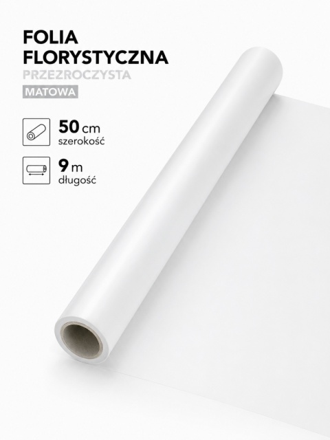 Folia florystyczna matowa – 50cm x 9m, przezroczysta
