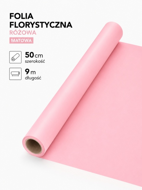 Folia florystyczna matowa - 50cm x 9m, różowa