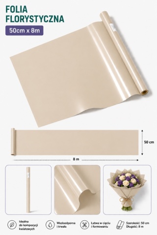 Folia florystyczna satynowa - 50cm x 8m, beżowy (10szt)