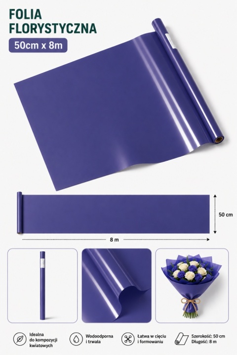 Satin Květinový film - 50cm x 8m, fialová / granátová (10ks)