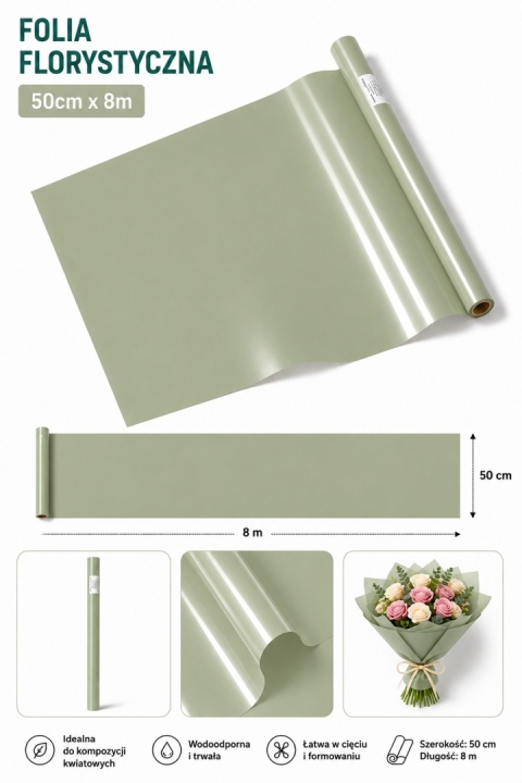 Satin Florist Film - 50cm x 8m, šalvěj (10ks)