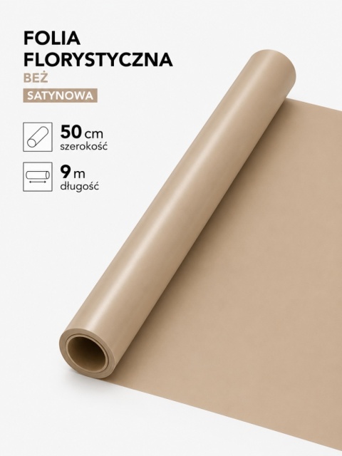 Folia florystyczna satynowa - 50cm x 9m, beż