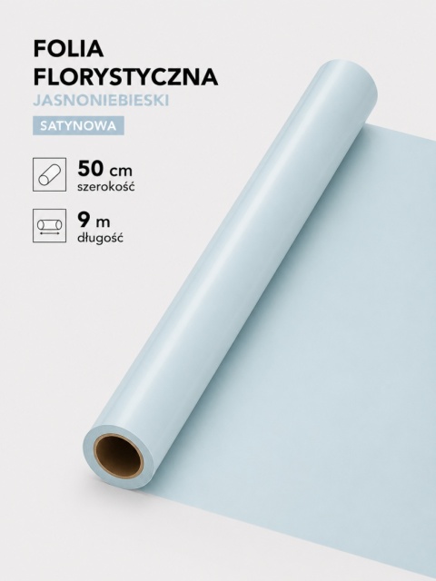 Folia florystyczna satynowa - 50cm x 9m, jasnoniebieski