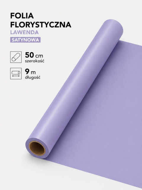 Folia florystyczna satynowa - 50cm x 9m, lawenda