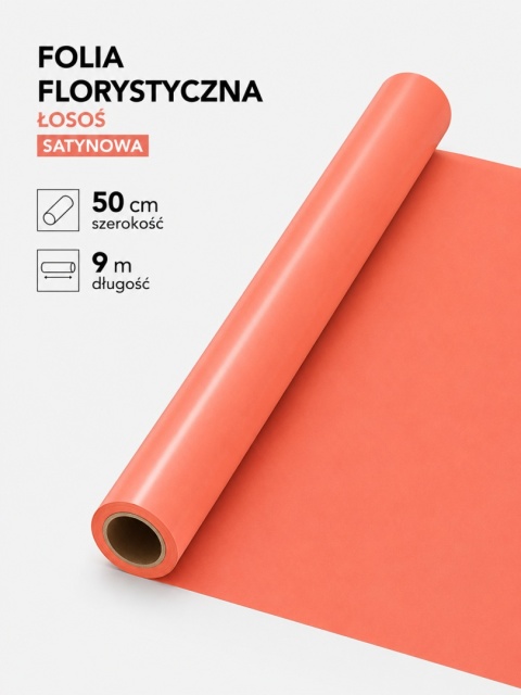 Folia florystyczna satynowa - 50cm x 9m, łosoś
