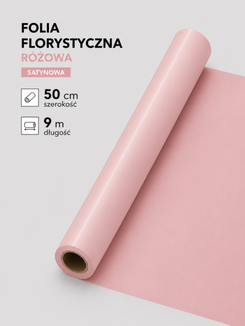 Folia florystyczna satynowa - 50cm x 9m, różowy