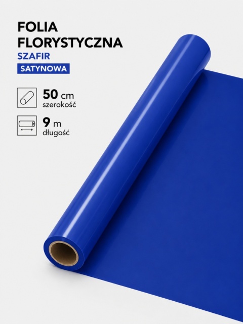 Folia florystyczna satynowa - 50cm x 9m, szafir