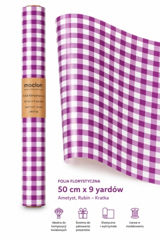 Folia florystyczna w kratkę - 50cm x 9y, ametyst rubin