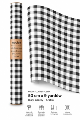 Folia florystyczna w kratkę - 50cm x 9y, biały czarny