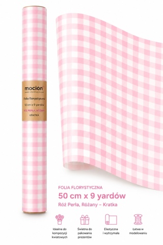 Folia florystyczna w kratkę - 50cm x 9y, róż perła różany