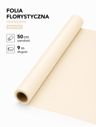 Folia florystyczna matowa – 50cm x 9m, kremowa