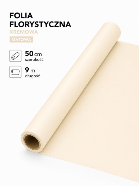 Folia florystyczna matowa – 50cm x 9m, kremowa