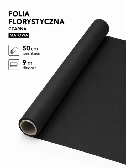 Folia florystyczna matowa – 50cm x 9m, czarna