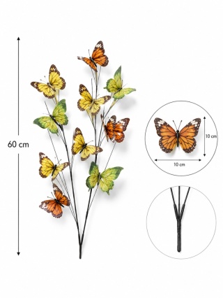 Gałązki z motylami - 3 gałązki, 60cm, zieleń, zółty i pomarańcz