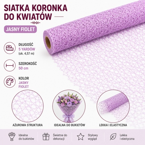 Koronka do kwiatów - 50cm x 5y, jasny fiolet