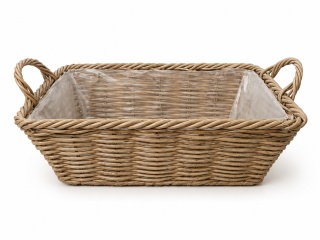 Kosz z technorattanu prostokątny wyłożony folią 46x32x19 cm, naturalny