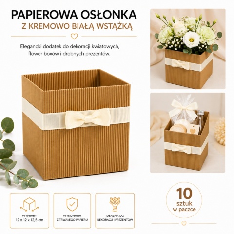 Papírový potah 12x12x12.5 cm, krémová stuha