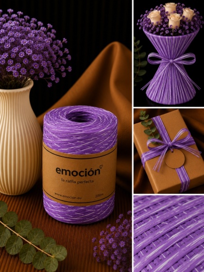 Rafia syntetyczna - 200m, fioletowo biały