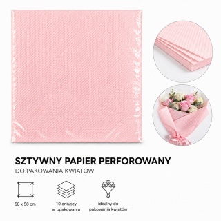 Sztywny papier perforowany do pakowania op. 10szt - 58 x 58 cm, jasny róż