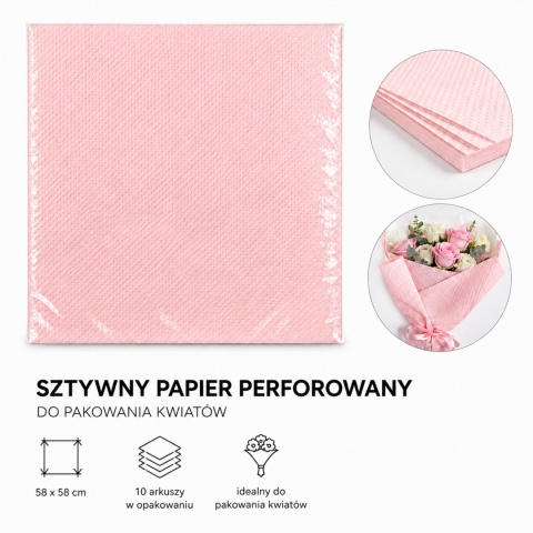 Sztywny papier perforowany do pakowania op. 10szt - 58 x 58 cm, jasny róż