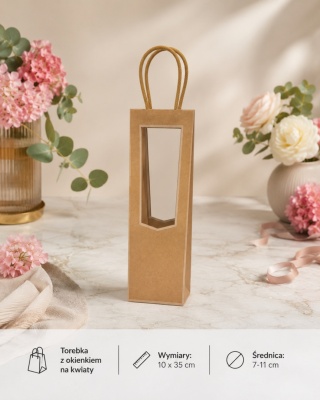 Torebka Papierowa Prezentowa z okienkiem na kwiaty 10x35cm ⌀ 7-11cm