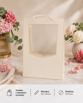Torebka Papierowa Prezentowa z okienkiem na kwiaty 23x38cm ⌀ 13-14cm