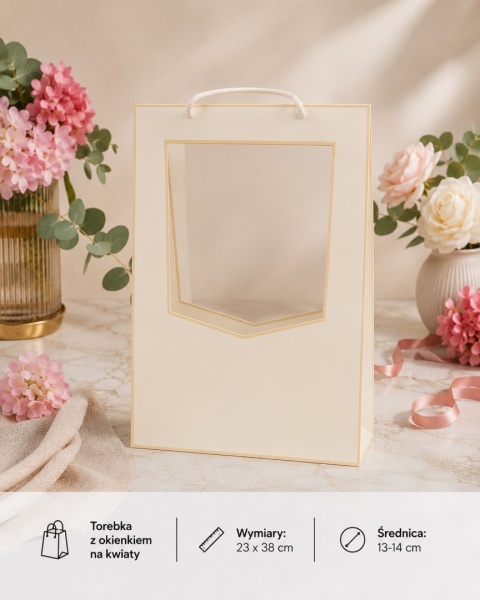 Torebka Papierowa Prezentowa z okienkiem na kwiaty 23x38cm ⌀ 13-14cm