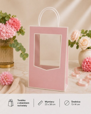 Torebka Papierowa Prezentowa z okienkiem na kwiaty 23x38cm ⌀ 13-14cm