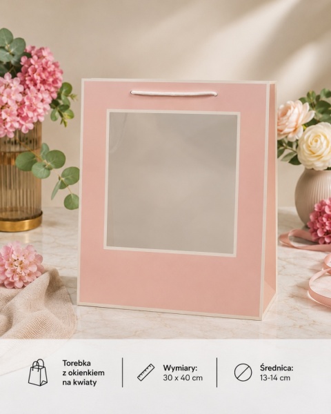 Torebka Papierowa Prezentowa z okienkiem na kwiaty 30x40cm ⌀ 13-14cm