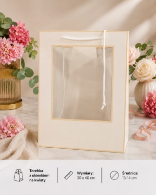 Torebka Papierowa Prezentowa z okienkiem na kwiaty 30x40cm ⌀ 13-14cm