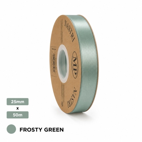 Wstążka włoska LIGHT DOUBLE SATIN 2,5cm 50m FROSTY GREEN