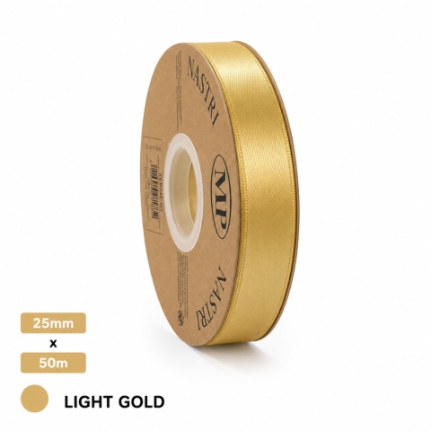 Wstążka włoska LIGHT DOUBLE SATIN 2,5cm 50m LIGHT GOLD