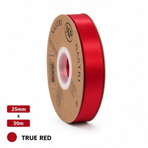 Wstążka włoska LIGHT DOUBLE SATIN 2,5cm 50m TRUE RED