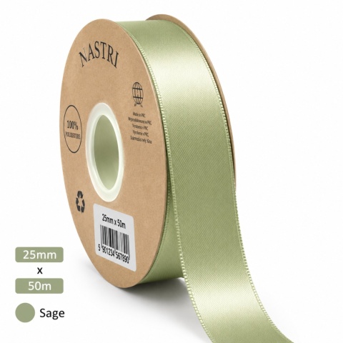 Wstążka włoska LIGHT DOUBLE SATIN 25mm 50m SAGE