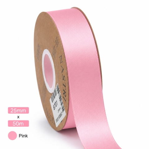 Wstążka włoska LIGHT DOUBLE SATIN 25mm 50m PINK