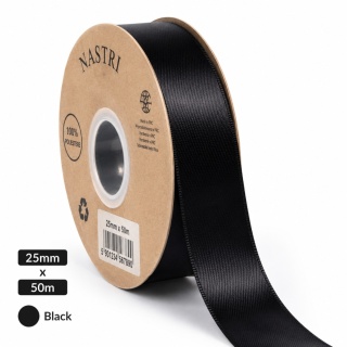 Italská stuha SVĚTLOMET DVOUBLE SATIN 25mm 50m černý