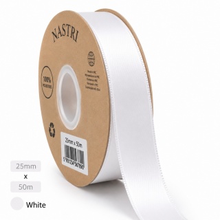 Italská stuha SVĚTLOMET DVOUBLE SATIN 25mm 50m BÍLÝ