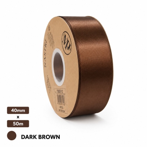 Wstążka włoska LIGHT DOUBLE SATIN 4cm 50m DARK BROWN