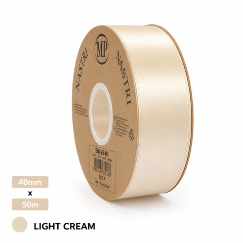 Italská stuha SVĚTLOMET DVOUBLE SATIN 4cm 50m SVĚTLIVÝ KREM