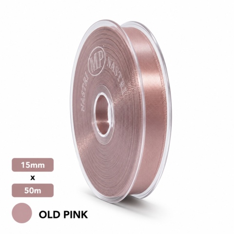 Wstążka włoska NASTRO TAFT 1,5cm 50m OLD PINK