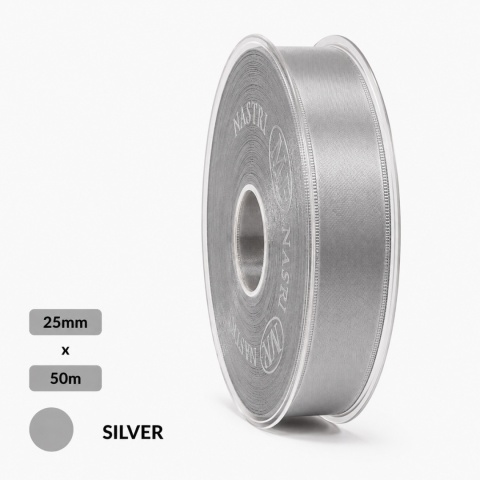 Wstążka włoska NASTRO TAFT 2,5cm 50m SILVER