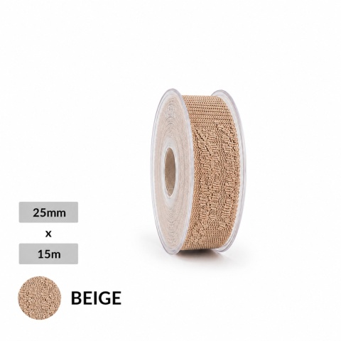 Wstążka włoska koronka NASTRO ALBERTINE 2,5cm 15m BEIGE
