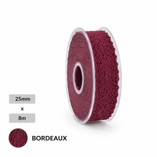 Talianska stuha čipka NASTRO MERLETTO 2,5 cm 8m BORDEAUX